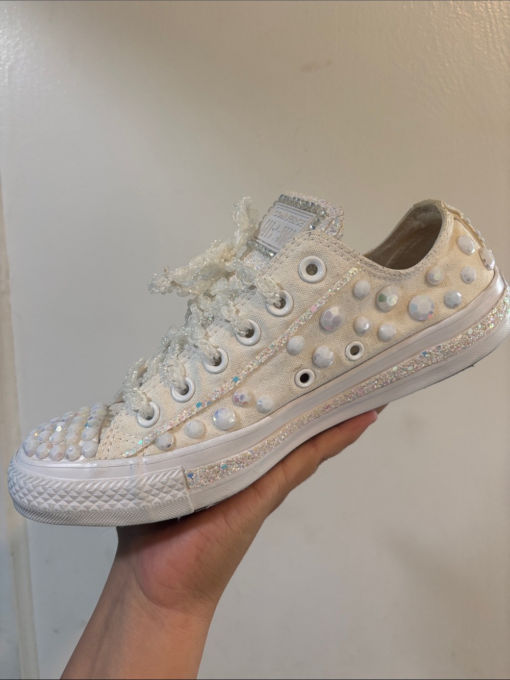 Converse White Iridescent Beaded Low Top Sneakers - Picture 9 of 10